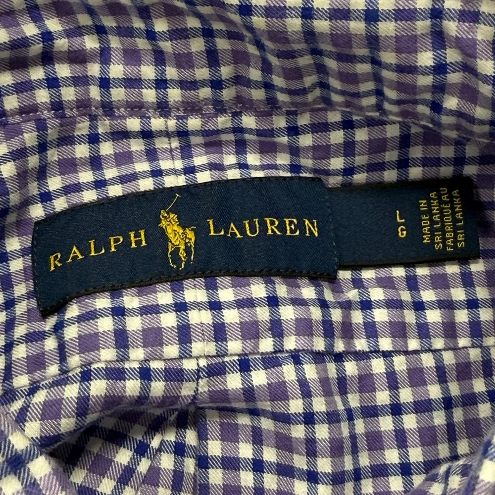 Polo Ralph Lauren Mens Gingham Button Down Shirt Long Sleeve Purple Large Cotton